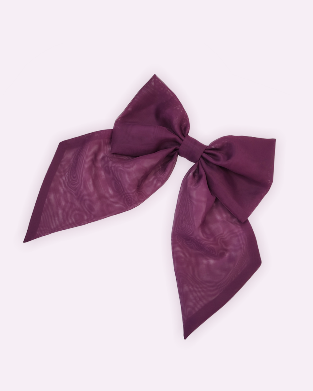 Plum brooch in the shape of a giant bow made of voile by melikestea.