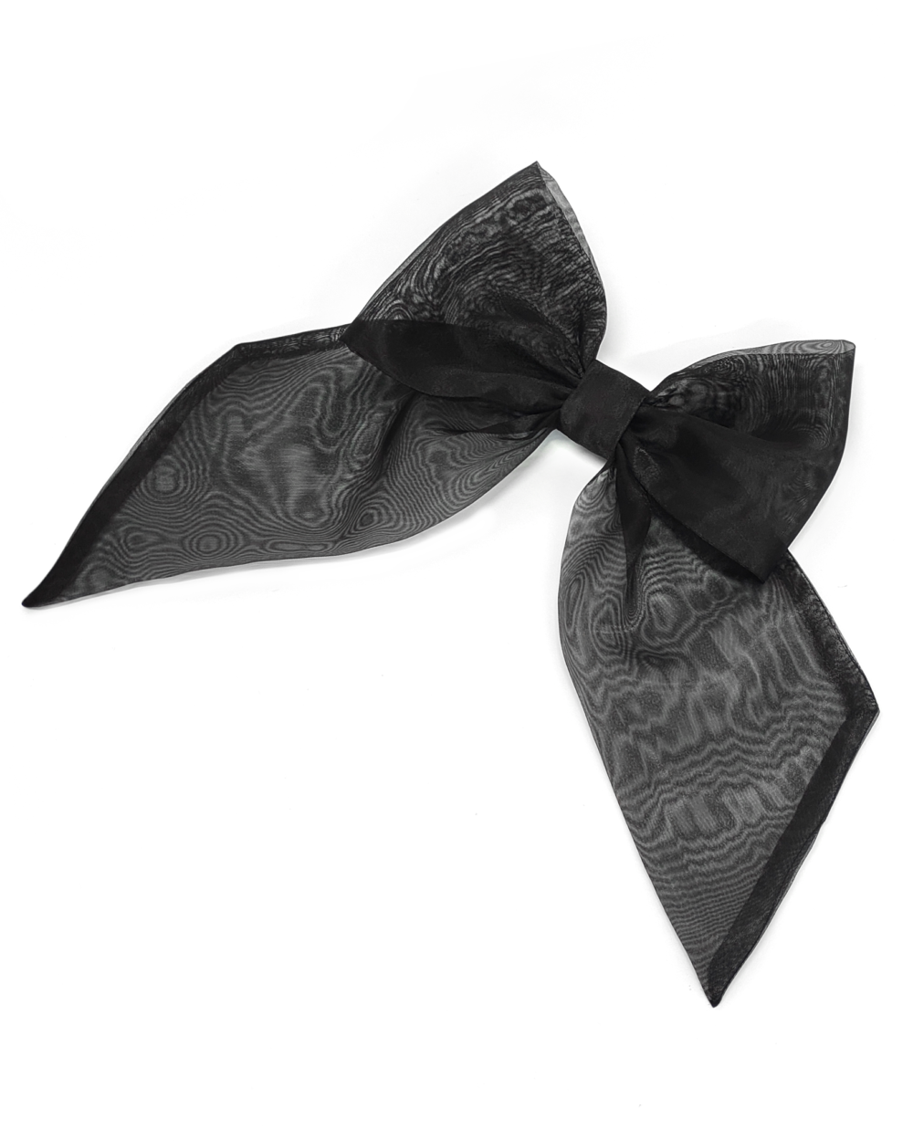 Black brooch in the shape of a giant bow made of organza by melikestea.