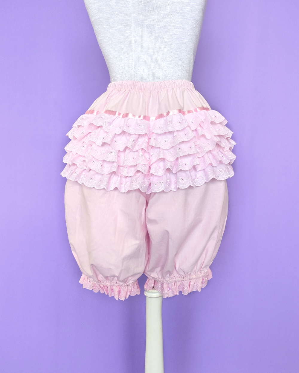 pink Bloomers with lace ruffle on the back