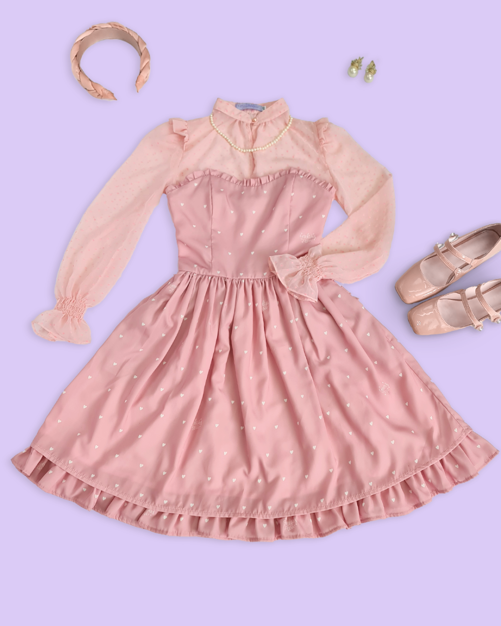 heart prind pink blouse and dress