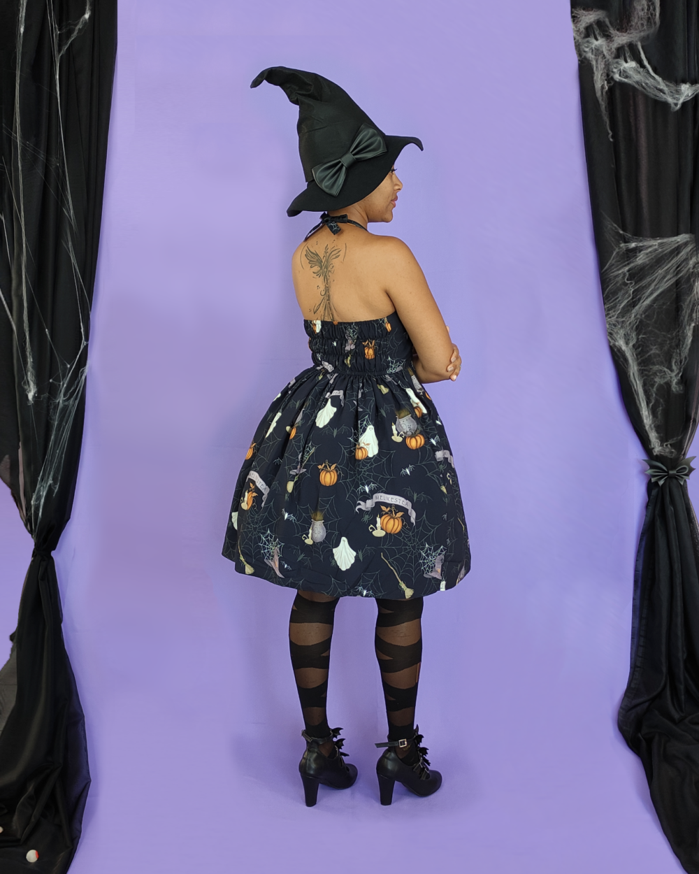 Halloween print sleeveless dress in black colourway by melikestea