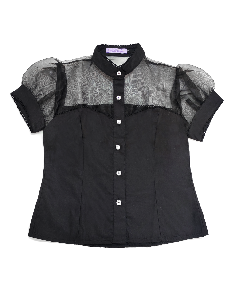 Black blouse in cotton and organza